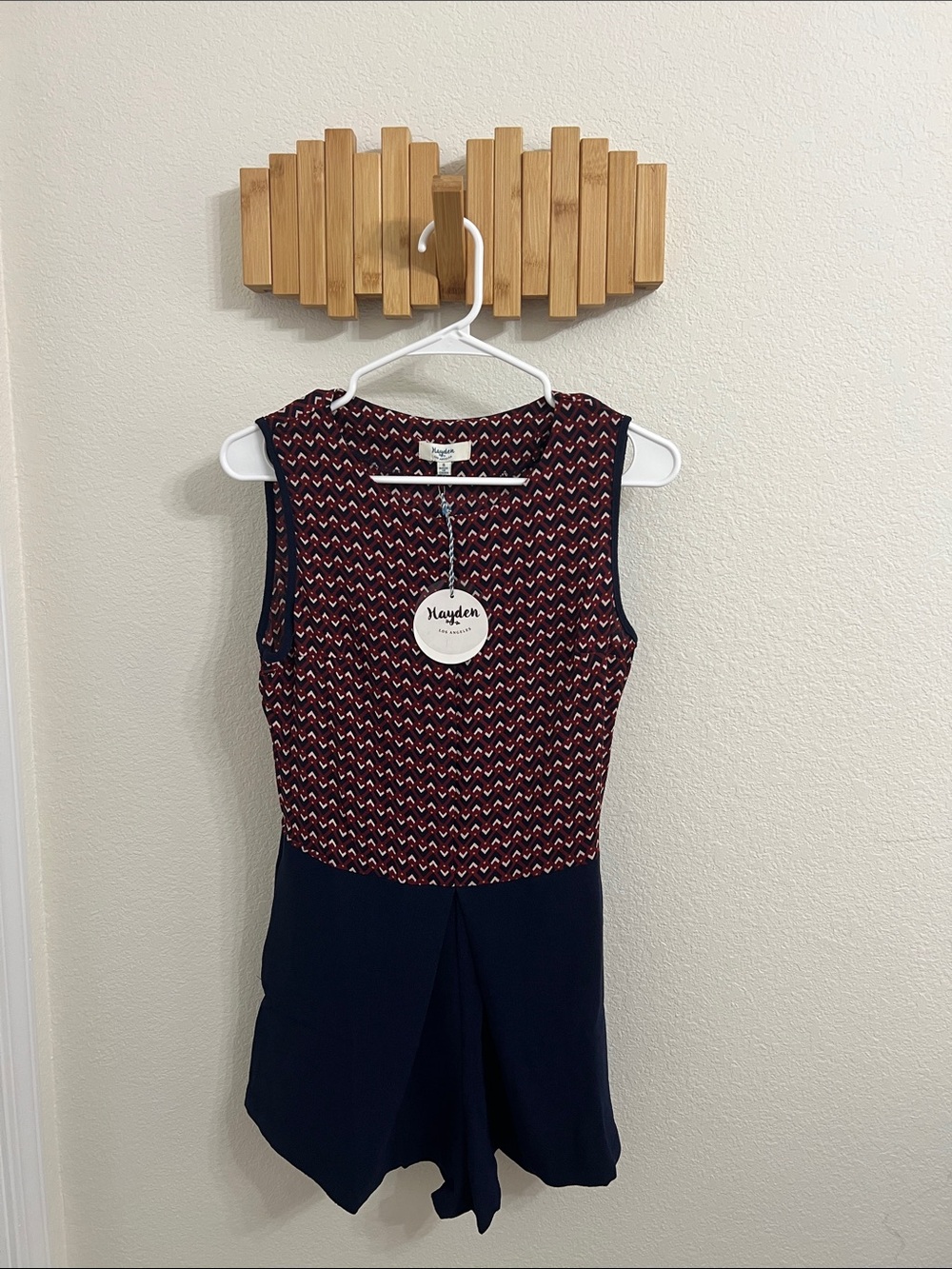 Hayden Navy and Burgundy Chevron Sleeveless Romper